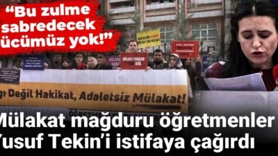 "Mülakat mağduru" öğretmenlerin Ankara’da bulunan Milli Eğitim Bakanlığı (MEB) önündeki